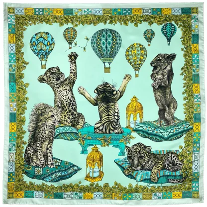 Silk Scarf, Designer Silk Scarf, Green Silk Scarf, Lion Scarf, Ilona Tambor Scarves