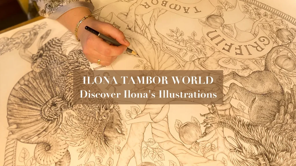 Ilona Tambor illustrated silk scarf world