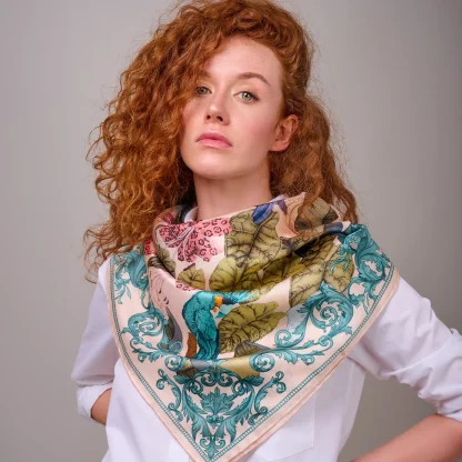 Silk Scarf The Tropical Paradise Powder Pink - Image 2