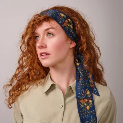Silk Ribbon Scarf The Fairytale Forest Navy Blue - Image 3