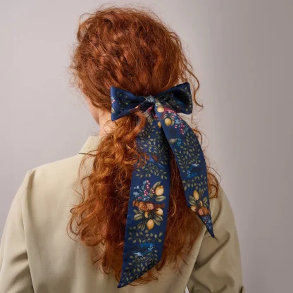 Silk Ribbon Scarf The Fairytale Forest Navy Blue - Image 2