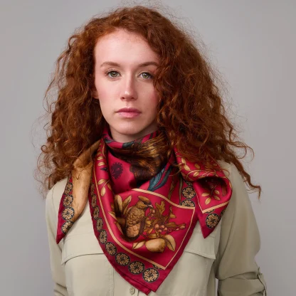 Silk Scarf The Fairytale Forest Raspberry Red - Image 4