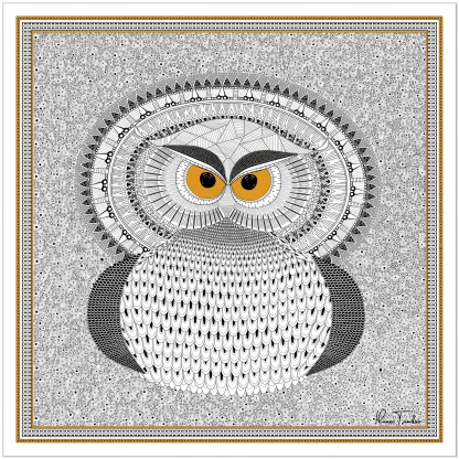 Art silk scarf Owl Ilona Tambor