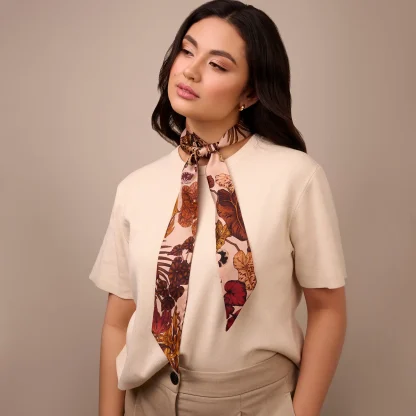 Silk Ribbon Scarf The Jungle Dream Brown - Image 2