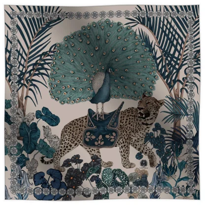 Silk Scarf, Green Scarf, Peacock Scarf, Tiger scarf, Ilona Tambor