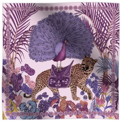 Silk Scarf, Peacock Scarf, Tiger Scarf, Ilona Tambor, The Jungle dream, purple scarf