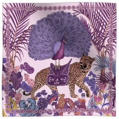 Silk Scarf, Peacock Scarf, Tiger Scarf, Ilona Tambor, The Jungle dream, purple scarf