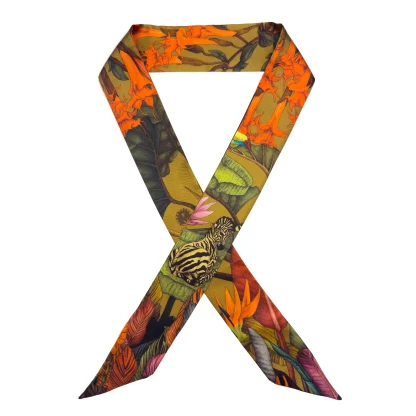 Silk Twilly, Gold Tiwlly, SIlk Ribbon Scarf, Ilona Tambor