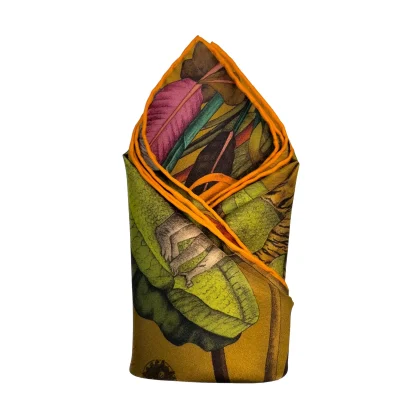 Silk pocket square, gold pocket square, tiger pocket square, tiger handkerchief, Ilona Tambor