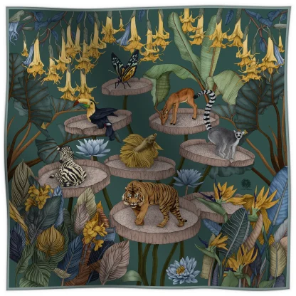 Silk Scarf, green scarf The True True Summer, Tiger scarf