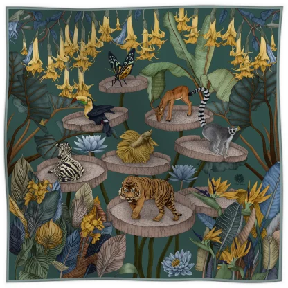 Silk Scarf, green scarf The True True Summer, Tiger scarf