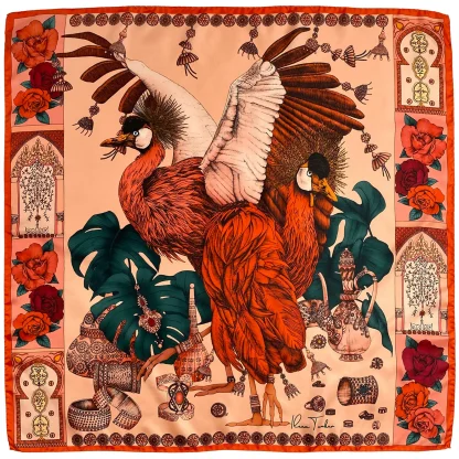 African silk scarf, The Grand Treasure of African Crowned Crane, Luxury Silk Scarf