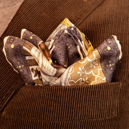 Silk Pocket Square Il Carnevale di Venezia Bronze - Image 2