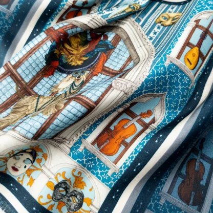 Cashmere Shawl Il Carnevale di Venezia Blue - Image 4