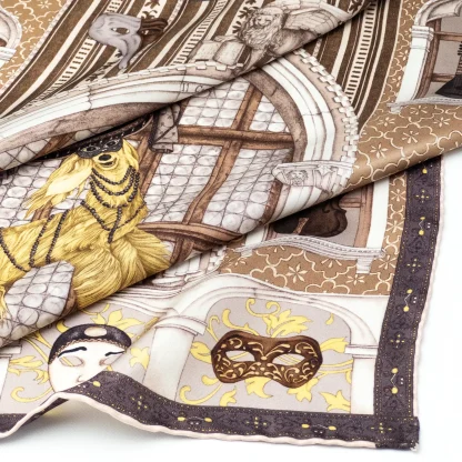 Silk Pocket Square Il Carnevale di Venezia Bronze - Image 4