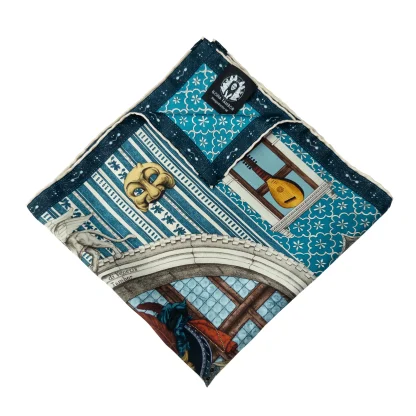 Silk Pocket Square Il Carnevale di Venezia Blue - Image 2