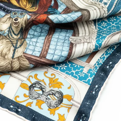 Silk Pocket Square Il Carnevale di Venezia Blue - Image 4