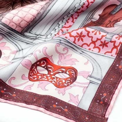 Silk Scarf Il Carnevale di Venezia Venetian Pink - Image 6
