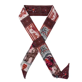 Double-sided silk ribbon scarf with Venetian Greyhound and carnival mask design