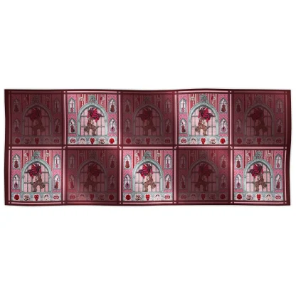 Ilona Tambor Cashmere Shawl Il Carnevale di Venezia Pink A/W 2025 — hand-illustrated Venetian Greyhound with arches, violins, and carnival masks in pink, grey and burgundy. Woven in Italy from pure cashmere with soft drape.