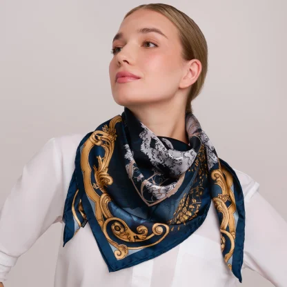 Silk Scarf Lago di Como Navy Blue - Image 4