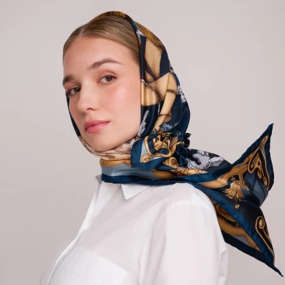 Silk Scarf Lago di Como Navy Blue - Image 2