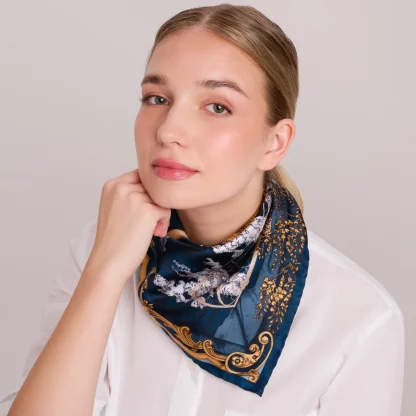 Silk Scarf Lago di Como Navy Blue - Image 5