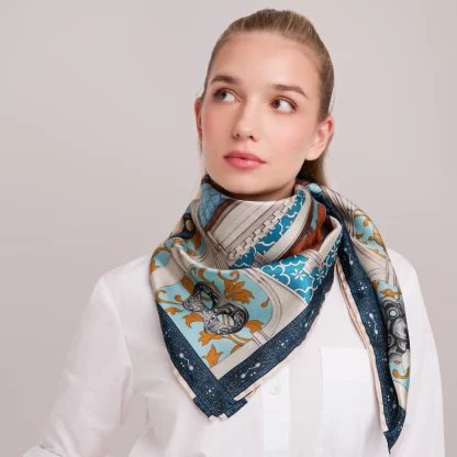 Silk Scarf Il Carnevale di Venezia Blue - Image 4