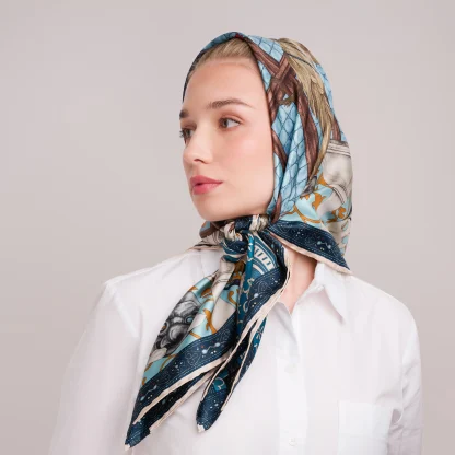 Silk Scarf Il Carnevale di Venezia Blue - Image 3