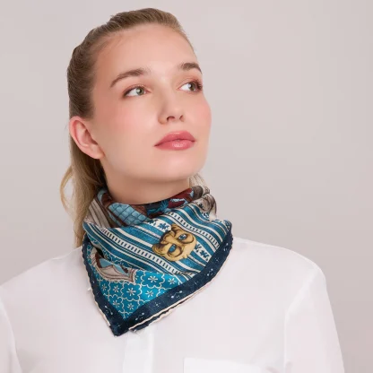 Silk Scarf Il Carnevale di Venezia Blue - Image 5