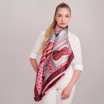 Silk Scarf Il Carnevale di Venezia Venetian Pink - Image 2