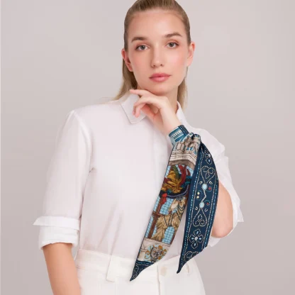 Silk Ribbon Scarf Il Carnevale di Venezia Blue - Image 3