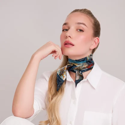 Silk Ribbon Scarf Il Carnevale di Venezia Blue - Image 4