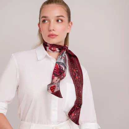 Silk Ribbon Scarf Il Carnevale di Venezia Red - Image 2