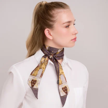 Silk Ribbon Scarf Il Carnevale di Venezia Bronze - Image 3
