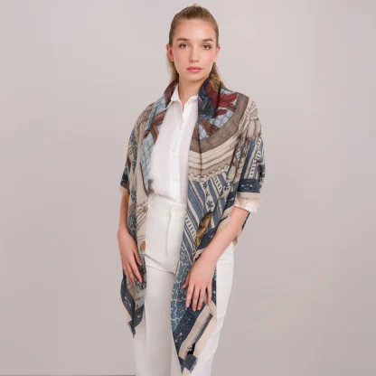 Wool Scarf Il Carnevale di Venezia Blue - Image 3