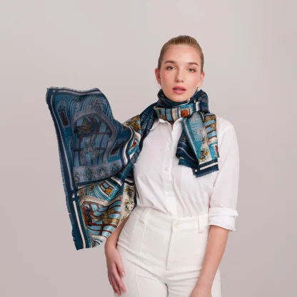 Cashmere Shawl Il Carnevale di Venezia Blue - Image 3