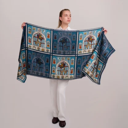Cashmere Shawl Il Carnevale di Venezia Blue - Image 2
