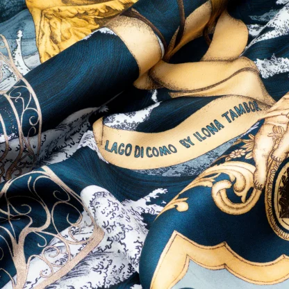 Silk Scarf Lago di Como Navy Blue - Image 6