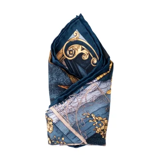 Lago di Como Navy Blue silk pocket square folded for display.