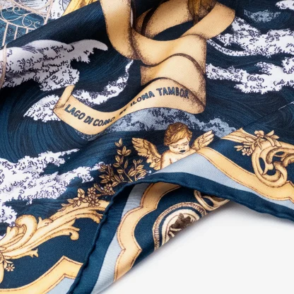 Silk Pocket Square Lago di Como Navy Blue - Image 4