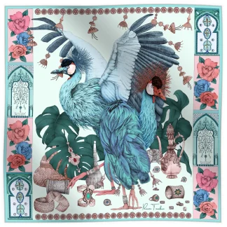 Silk Scarf The Grand Treasure of African Crowned Crane Mint