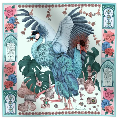 Silk Scarf The Grand Treasure of African Crowned Crane Mint
