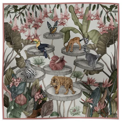 ivory silk scarf tropical animal design The True Summer Ilona Tambor