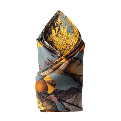 emerald green silk pocket square with tropical birds and foliage Ilona Tambor