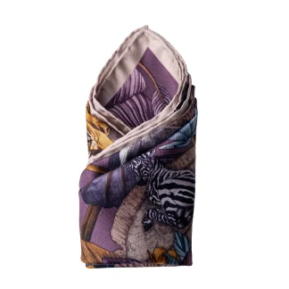 purple silk pocket square with botanical and animal design by Ilona Tambor