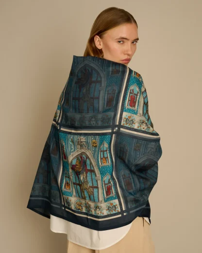 Il Carnevale di Venezia – Cotton Silk Scarf Blue - Image 3
