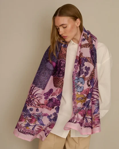 The Jungle Dream – Cotton Silk Scarf Purple - Image 2