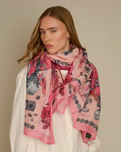 The Grand Treasure of African Crowned Crane – Cotton Silk Scarf Pink - Image 2