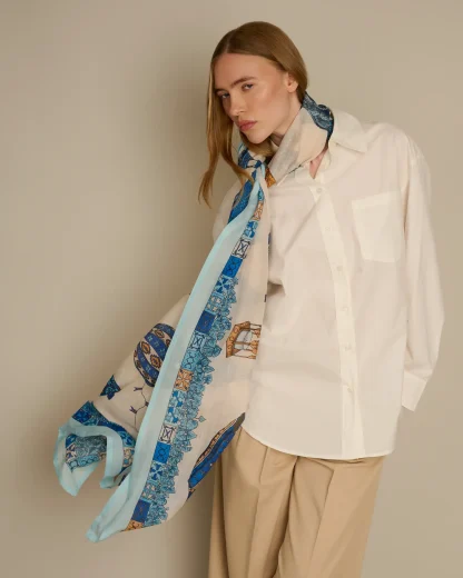 The Cat’s Empire – Cotton Silk Scarf Blue - Image 2